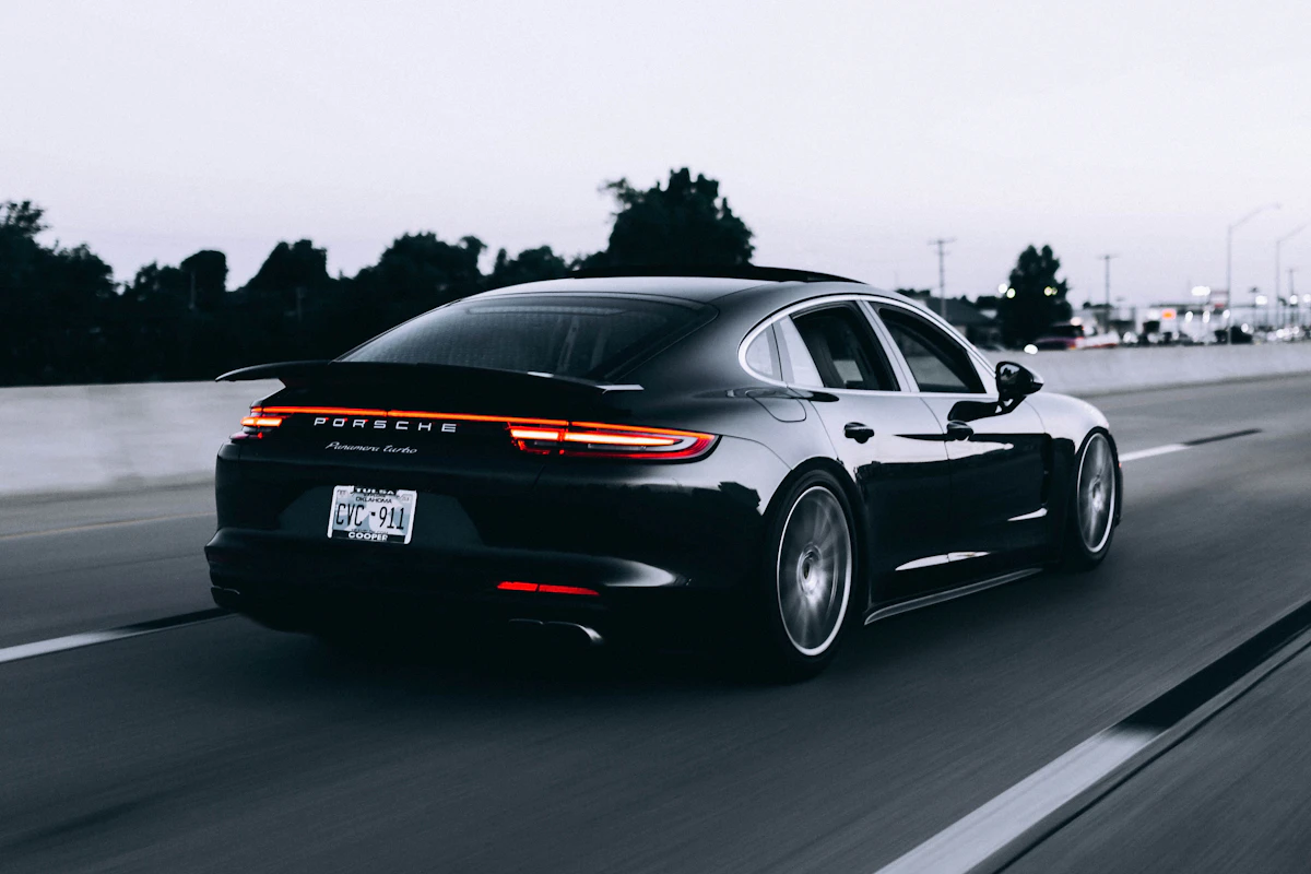 Performance car on an open road